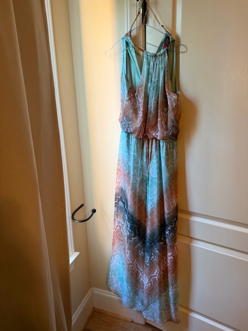 Vince Camuto Aqua and Coral Halter Maxi Dress